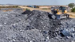 Stay Tuned! Best Action Filling Stone Process Flooded Areas Utilize Bulldozer Push Stone and Truck