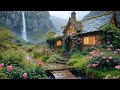 Hidden fairytale cottage 🌸🏡 | Waterfall, rain &amp; peaceful nature ambience
