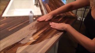 Butcher Block oil and conditioning. Update: watch our new video to see what the countertops look like 2 1/2 years later: https://youtu.