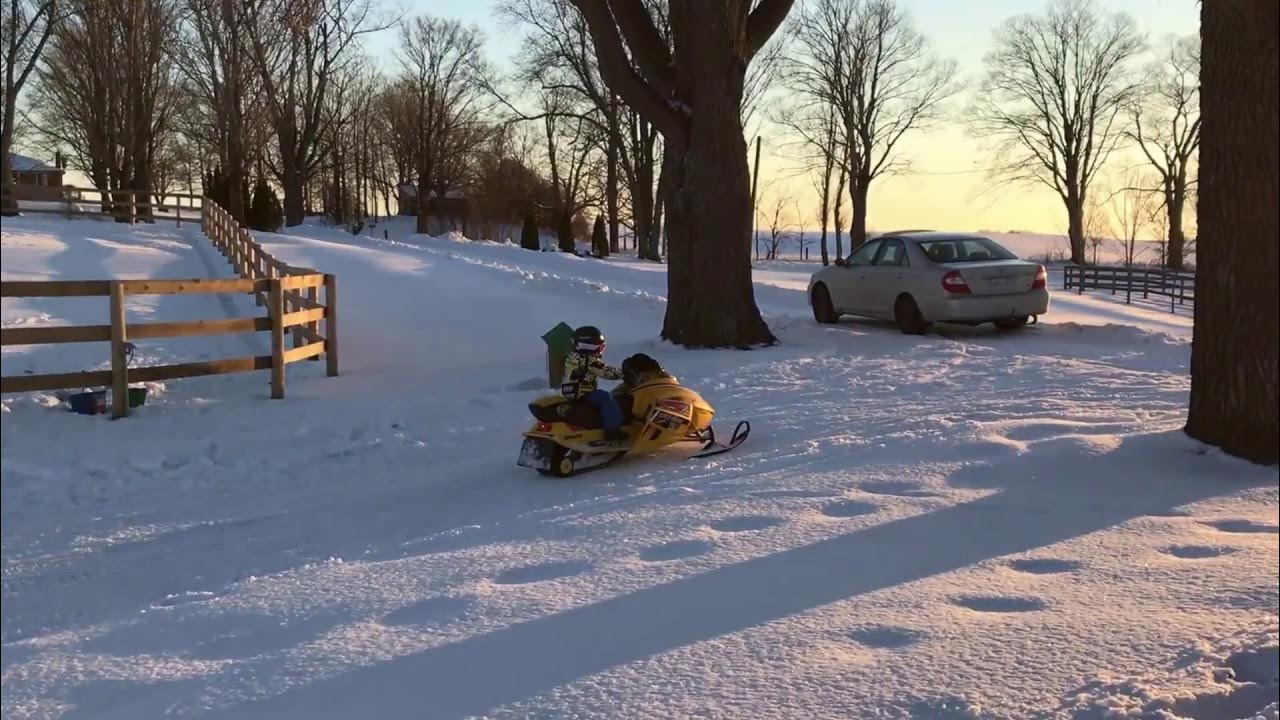 3 year old drives a SkiDoo MiniZ snowmobile First Time YouTube