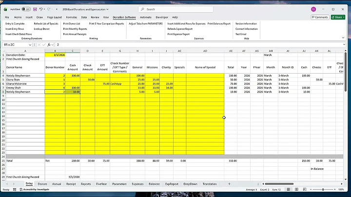 Demonstration of 2026 Donations Software-Recording Donations & Printing Donor Receipts