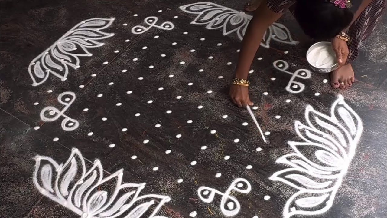 Lotus and sikku kolam design 🌺🌺🌺
