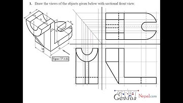 Engineering Drawing Tutorials/Sectional and Auxiliairy Views with Front view & Side view (T 7.1 b)