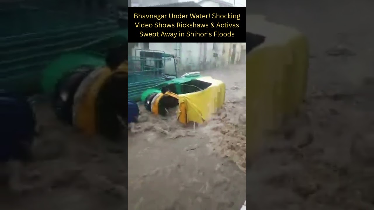 Bhavnagar Under Water! Shocking Video Shows Rickshaws & Activas Swept Away in Shihor’s Floods 