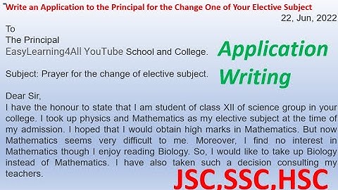 Application to the Principal for the Change One of Your Elective Subject