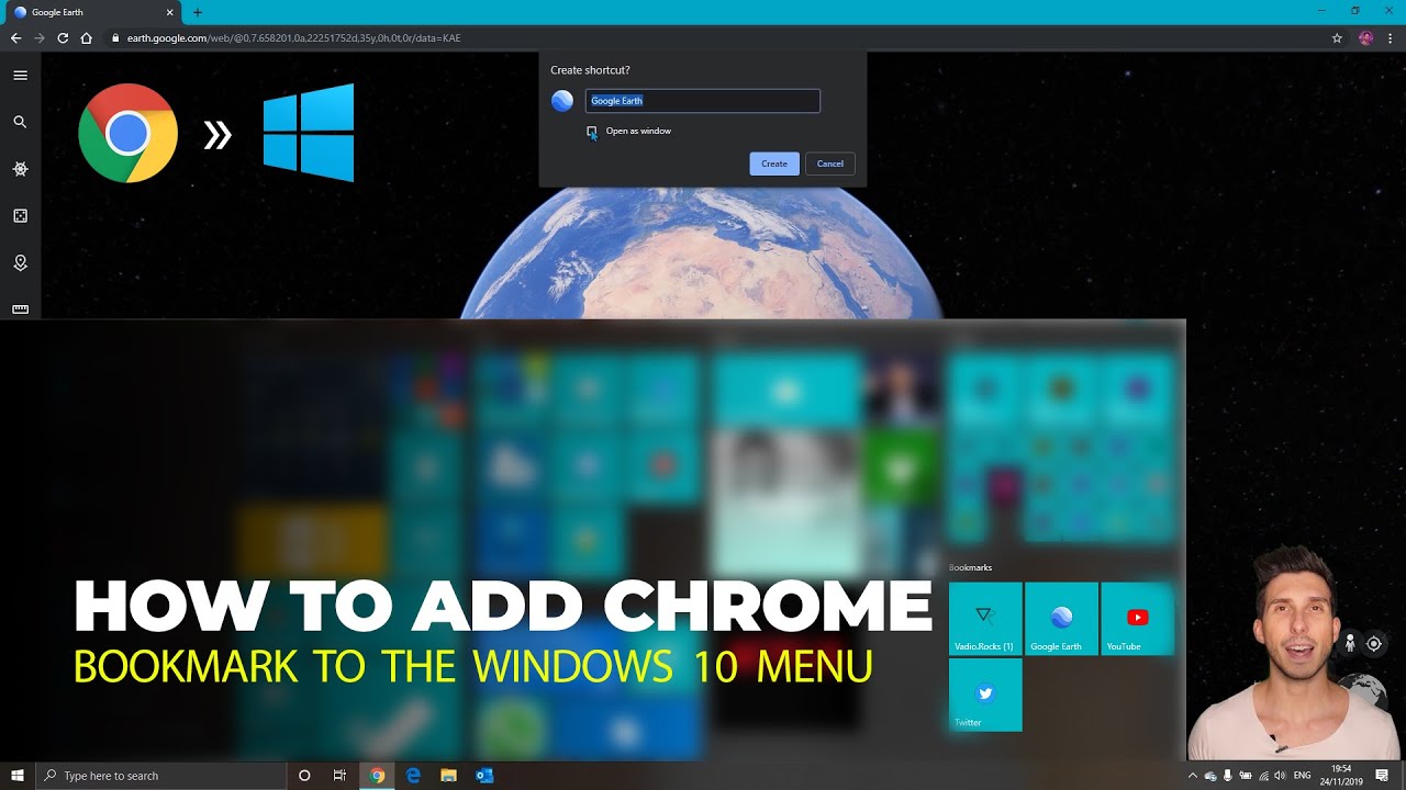 How To Add Chrome Bookmark To Windows 10 Menu YouTube