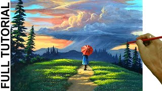 Acrylic Landscape Painting Tutorial / Lady Waiting for Thunderstorm / JMLisondra