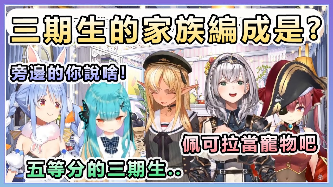 【三期生100問答】如果我們是一家人 家族編成會是..【兎田ぺこら/潤羽るしあ/宝鐘マリン/不知火フレア/白銀ノエル】【Hololive中文】