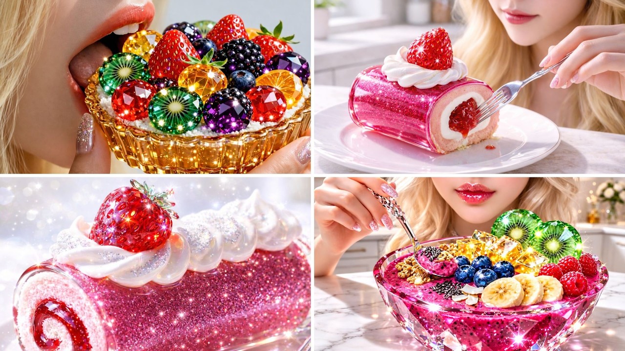 ASMR Crystal Dessert Compilation 💎 | Tart 🍰, Roll Cake 🍓 & Smoothie Bowl 🥣 (No Talking)