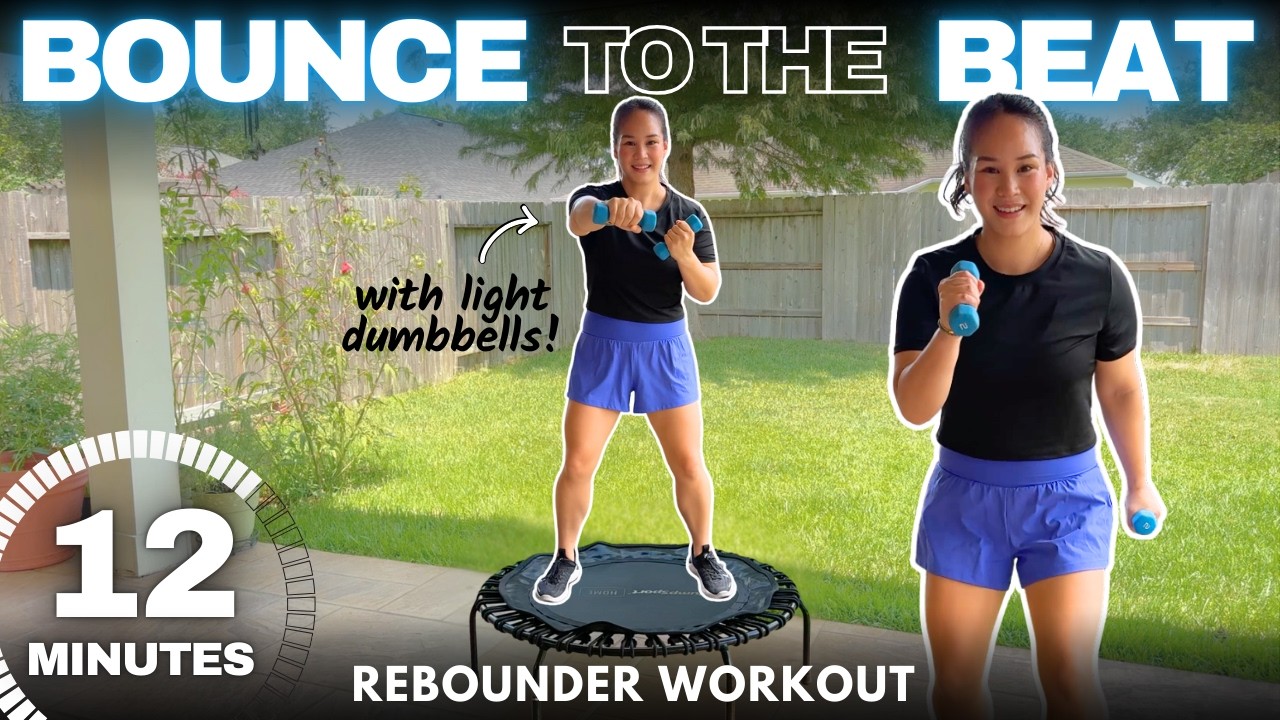 12-Minute Rebounder Workout with Light Dumbbells | Bounce to the Beat ...