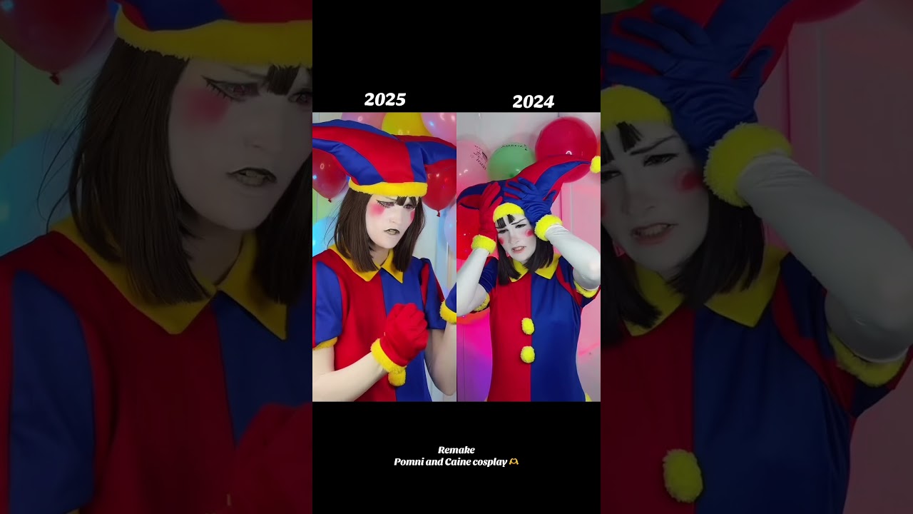 Evolution of my Pomni and Caine cosplay from TADC ❤️