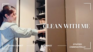 Real life clean with me | Shoe Cabinet Makeover, Entrance cleaning, stuffed cabbage rolls