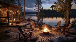 Relaxing River Oasis: Cozy Crackling Fire Sounds in a Lakeside Forest for Deep Sleep and Relaxation