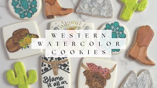 Western Watercolor Cookies | Hand Painted Watercolor Cookies | Sugar Cookie Decorating Video