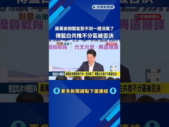 蔣萬安倒閣氣勢不到一週消風了! 傳藍白共推不分區被否決－民視新聞