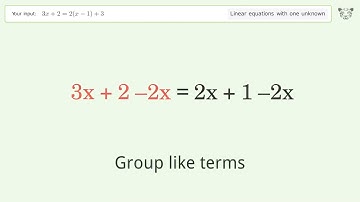 Solve 3x+2=2(x-1)+3: Linear Equation Video Solution | Tiger Algebra