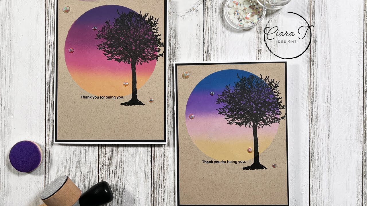 Clean and Simple Distress Oxide Blended Silhouette Trees A2 Cards - YouTube