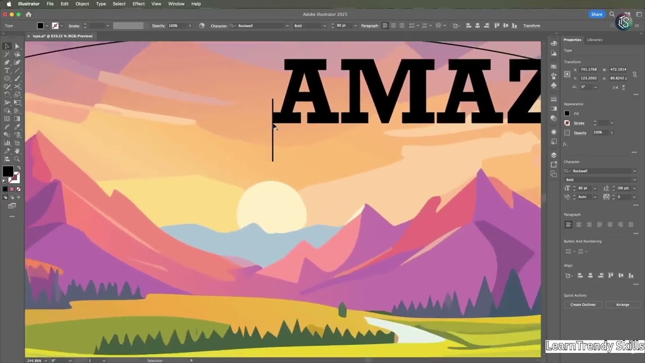 Illustrator 2025 | Using Point Type | Master Basic Text for Logos & Designs