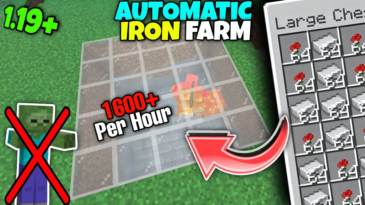 How to make easiest iron farm pocket+bedrock 1.19+ Iron farm kaise banaen YouTube