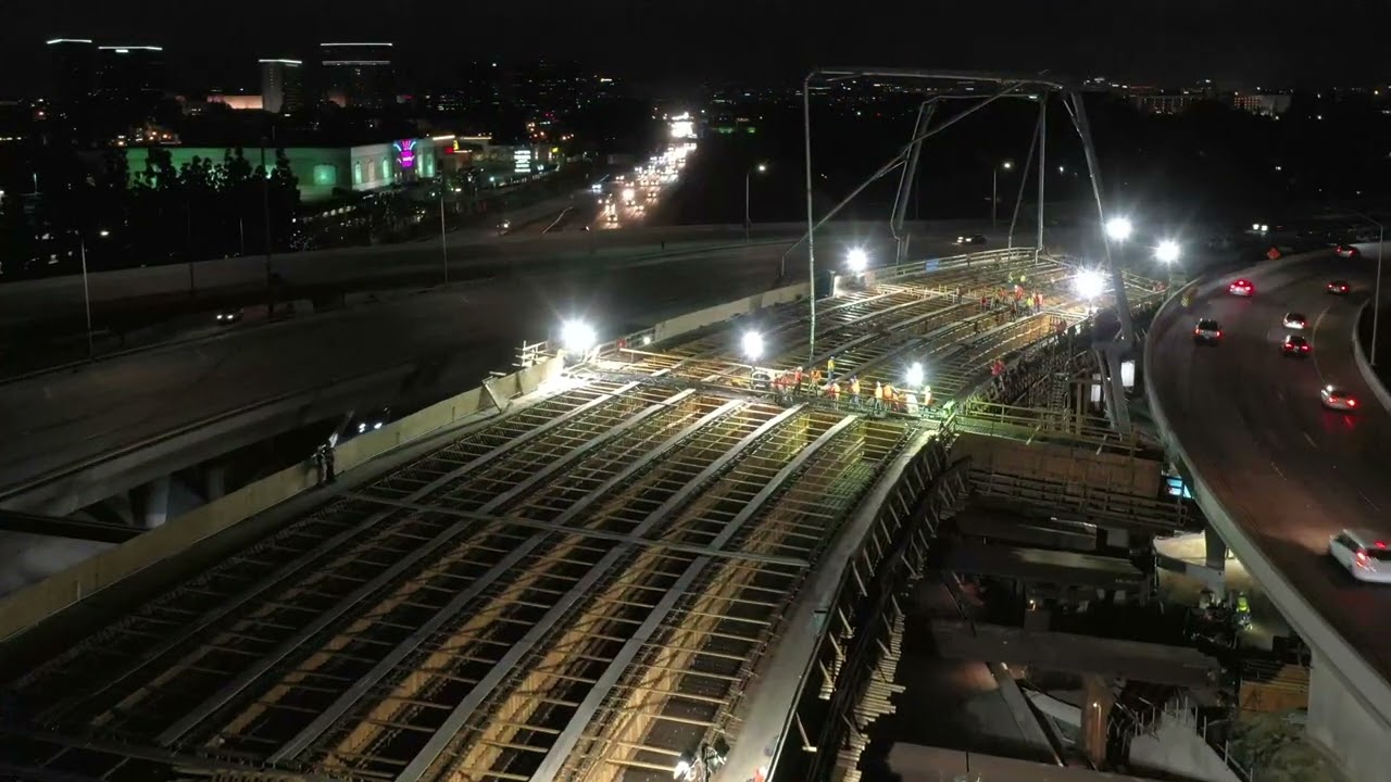 Aerial footage of I-405 improvement project in Santa Ana, CA