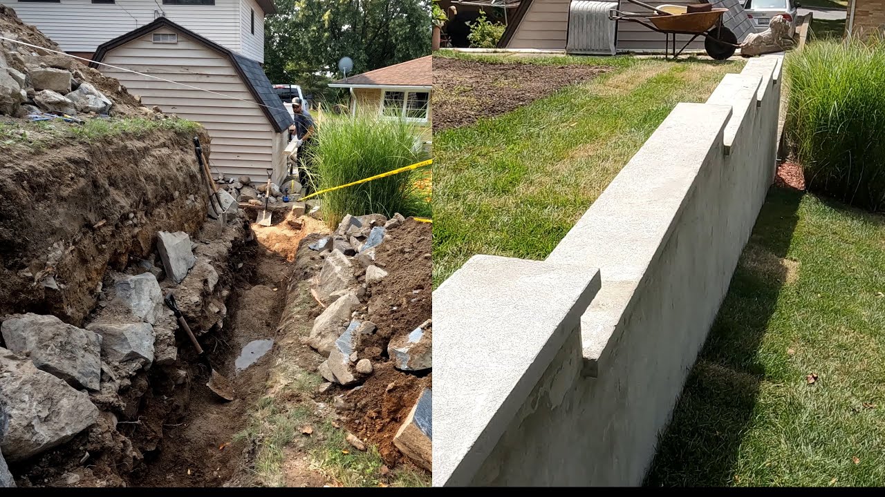 2 Guys rebuild retaining wall by hand - start to finish timelapse