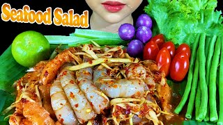 EATING SPICY THAI FOOD||SPICY RAW SHRIMP, RAW SALMON WITH PAPAYA SALAD ส้มตำกุ้งสด