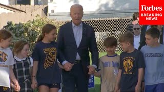 WATCH: President Biden Departs Childhood Home In Scranton Holding Hands With Children