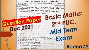 Basic Maths: Mid Term Exam Question Paper 2nd PUC, 2021