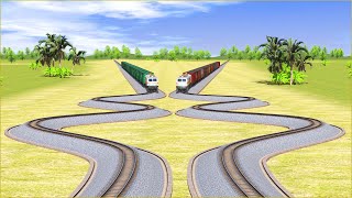 2 Trains Through Extreme Zigzag Railroad Track Indian Railways Trainz Simulator 2019