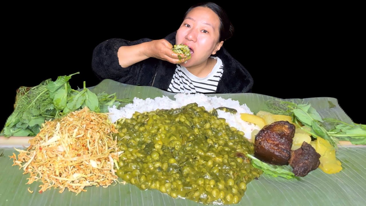 Ooti / Utti Asangba, Green peas and Veggies Curry, Mimi Singju, Roasted Dry Pork Mukbang 