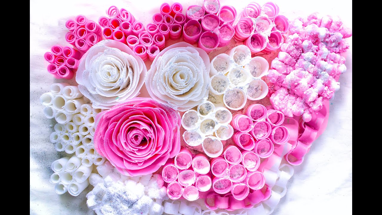 Крахмальные цветы. Хрустящее микроволновочное мыло. Бело-розовый сет. Звуки АСМР