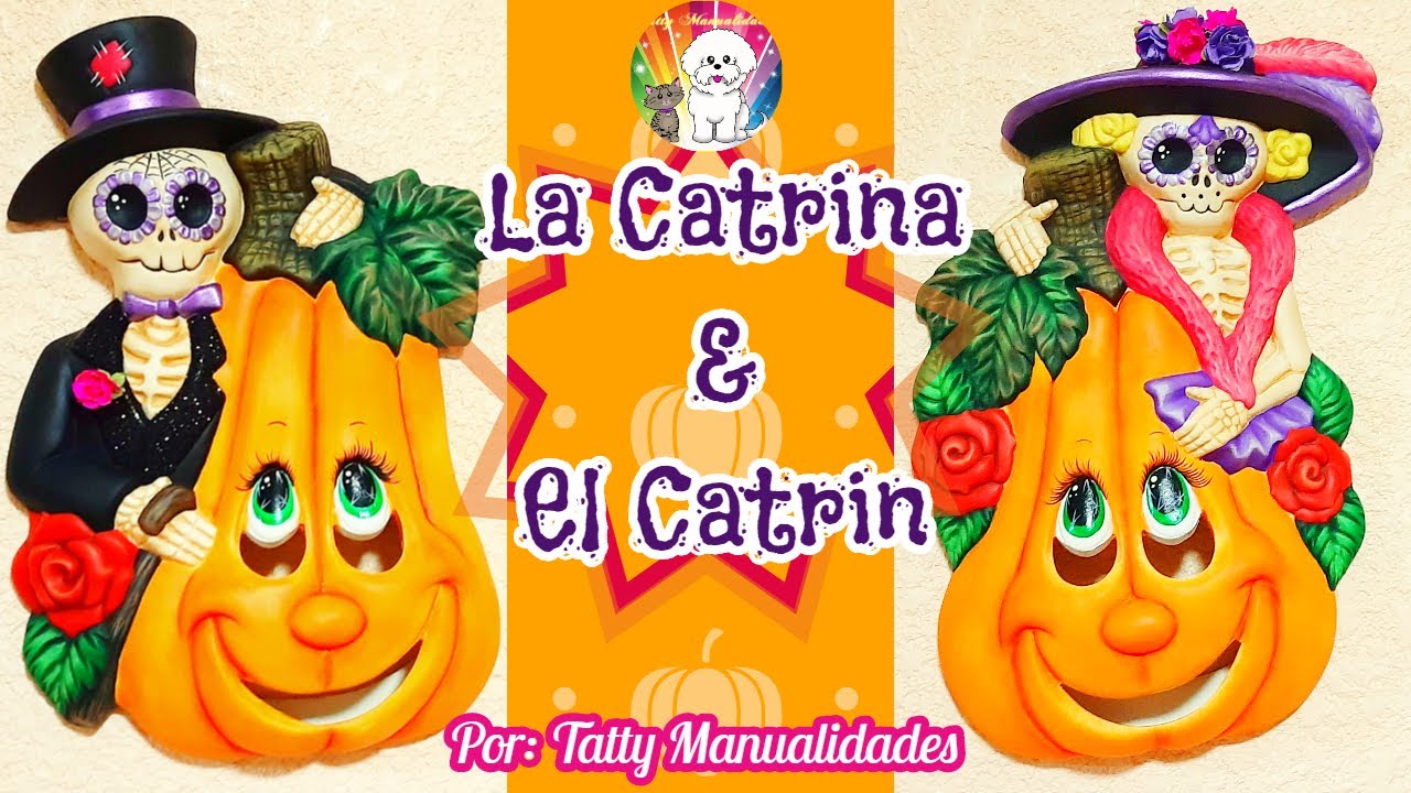 Pinta cerámica: La Catrina y el Catrin con calabazas