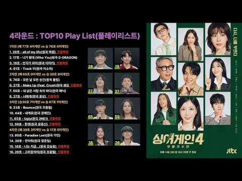 JTBC 싱어게인4 4라운드 TOP10 결정전 16곡 전곡 모음 Play List 플레이리스트 
