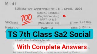 💯real 7th social sa2 exam question paper 2026|TS 7th Class Sa-2 exam social question paper april