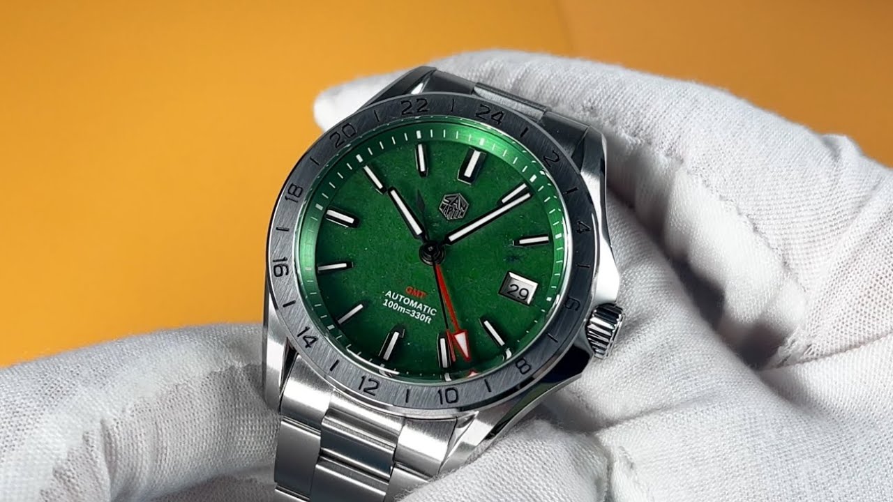 San Martin 39mm Red Agate Green Jade Gemstone Dial Luxury Men