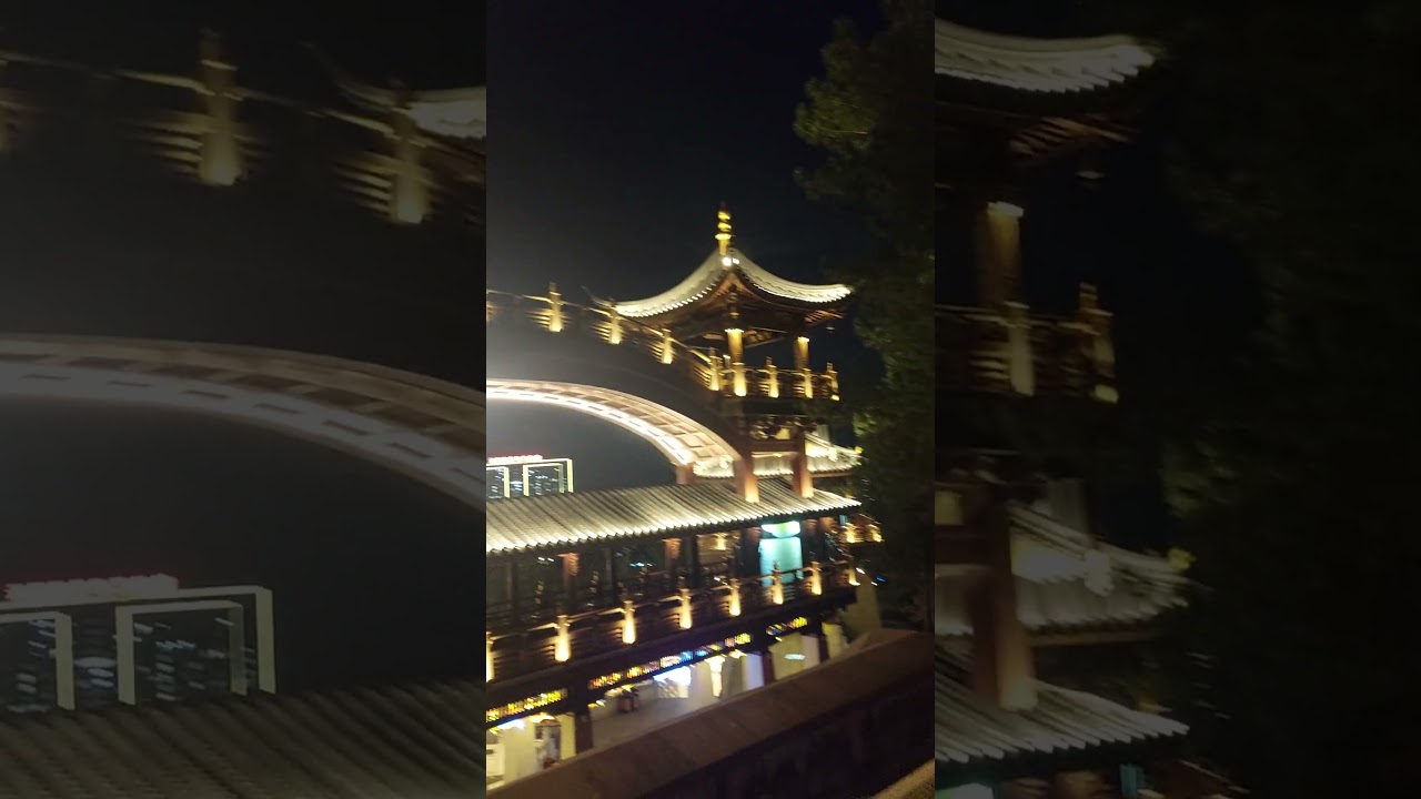 Jiming pagoda, air bridge. night panorama. fantastic 