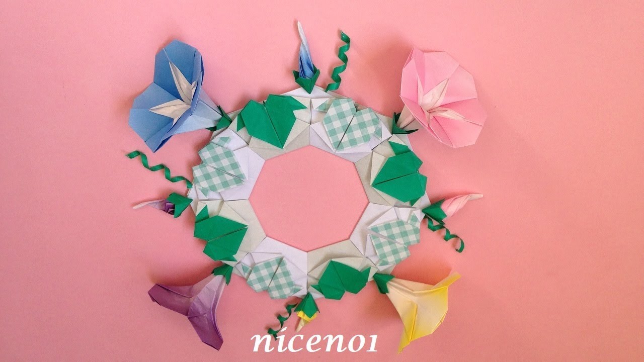 折り紙 あさがおの花のリース 立体 の作り方 Origami Morning Glory Flower Wreath Tutorial Niceno1 Youtube