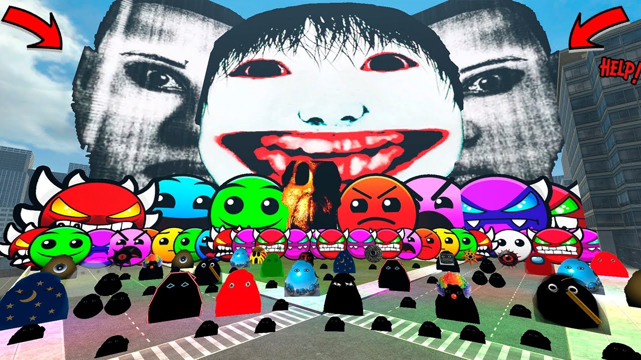 Furious Angry Munci Family & Big Geometry Dash Sprunki Family, Obunga Family Nextbot in Gmod