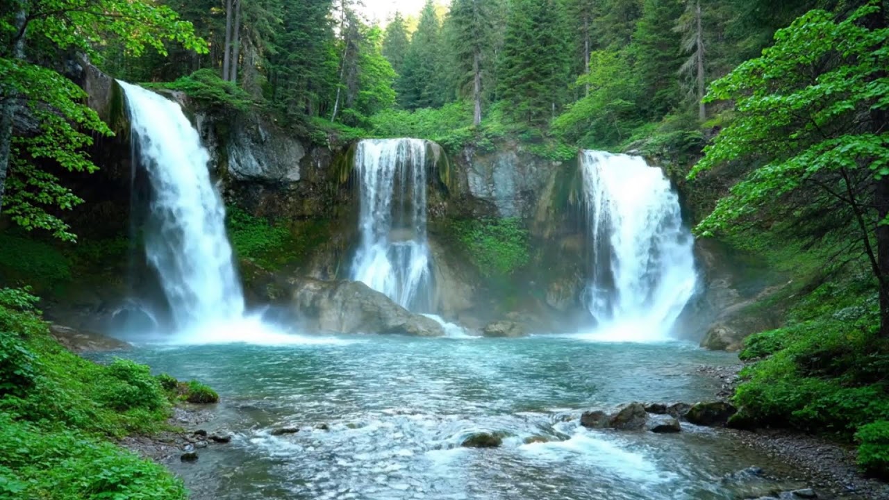 ТЫ ОТКЛЮЧИШЬСЯ СРАЗУ 💦 Мощный каскад водопада в зелёном лесу