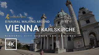Vienna City Walk. Walking around Karlskirche, Soviet War Memorial Wien (Binaural Ambience) | 4k Asmr