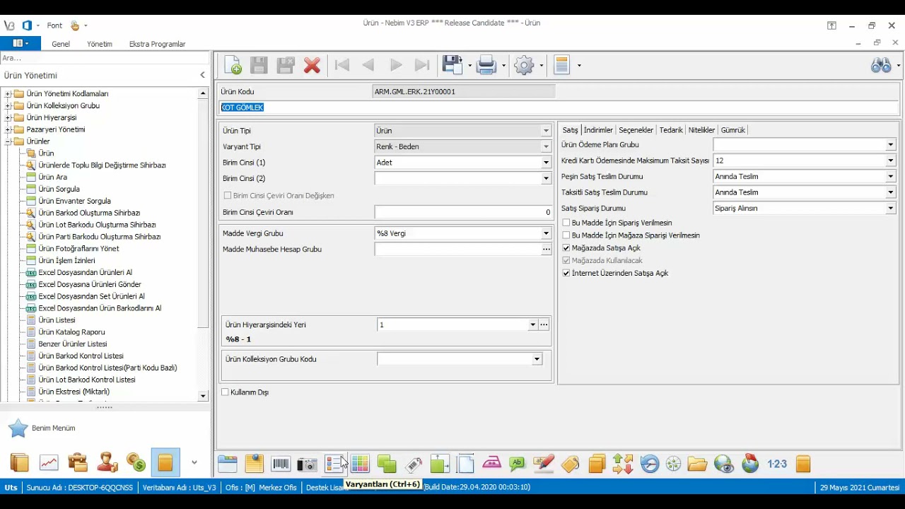 Nebim V3 Ürün Kartı ve Ürün Kaydetme