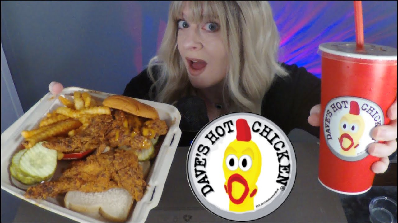 ASMR First Time Trying Dave's Hot Chicken Tenders, Slider, Fries #mukbang