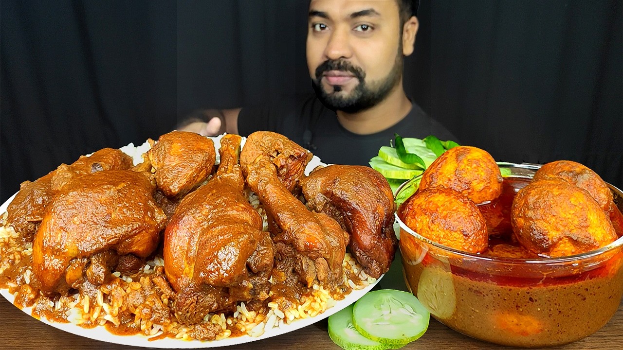 HUGE SPICY CHICKEN CURRY, EGG CURRY, SALAD, GRAVY, ONION, RICE ASMR MUKBANG EATING SHOW | BIG BITES