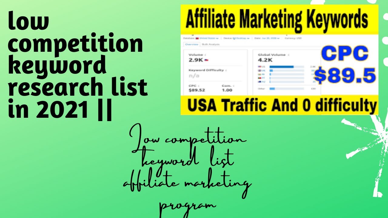 Low competition keyword  list affiliate marketing program || target US country high CPC  low competi