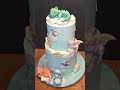 Handmade Dragons made this cake so cute! Matching cupcakes made it showstopping! #cakedecorating
