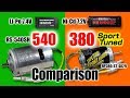 22 380 sport tuned vs 540 tamiya brushed motor comparison by tt02b lipo  nicd vfsfr2