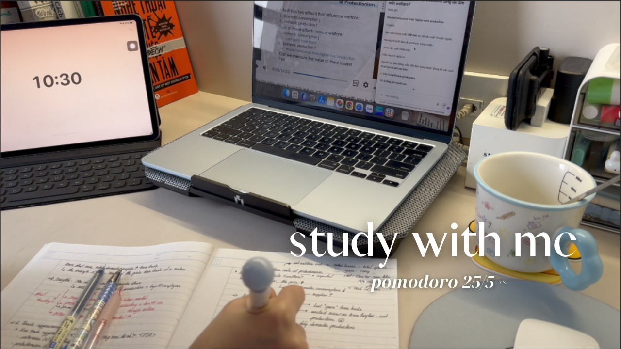Study With Me 💙 1Hour | rain sound 🌧️ | pomodoro 25/5 | lofi music 🎻