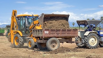 JCB 3DX Loading Mud Sonalika 42RX Swaraj 735FE 2John Deere 5050D Tractor in Farming Land | Jcb video