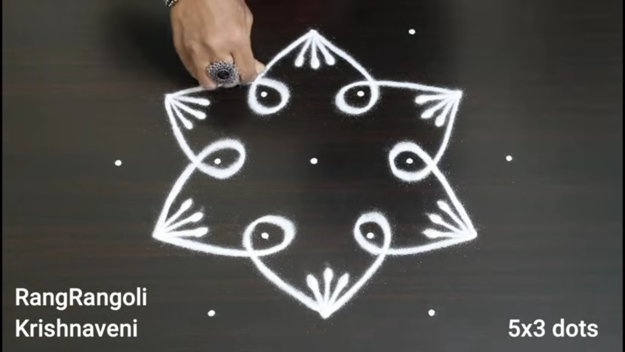 🌷Easy Traditional Kolam(5x3 dots)🌷Sukravaram Muggulu by RangRangoli Krishnaveni