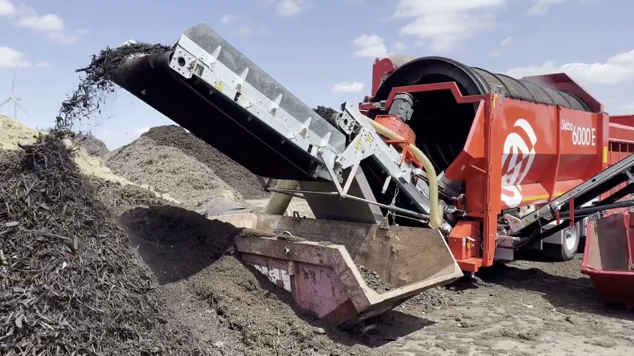 Electric Trommel screen Siebo 6000 E with destoner belts and windsifter